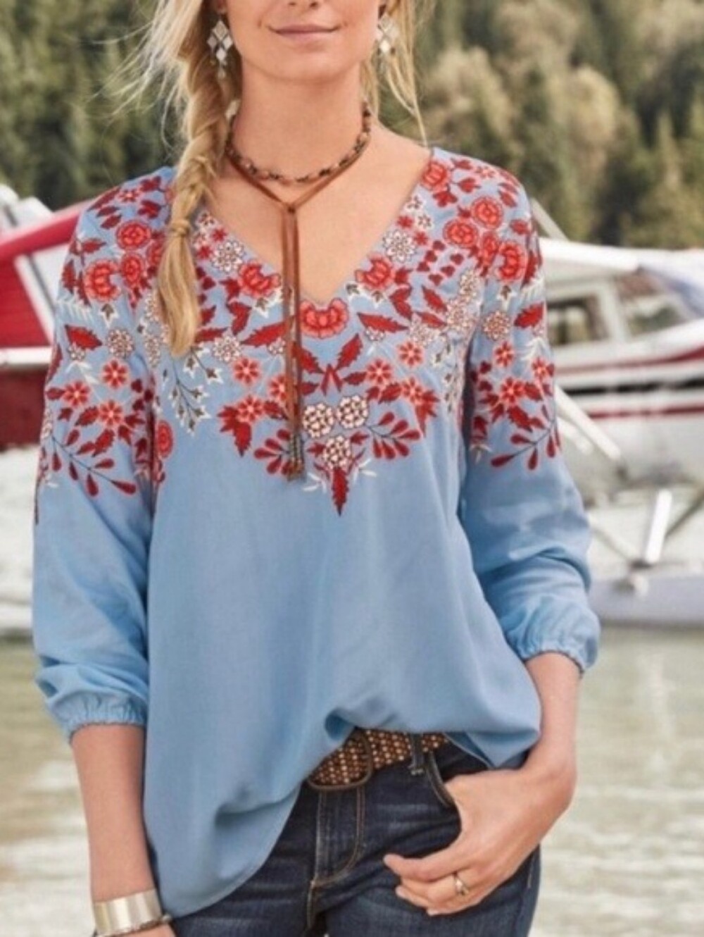Sundance SZ S  Sumina Floral Embroidered Full Sleeve Top Boho Western Festival